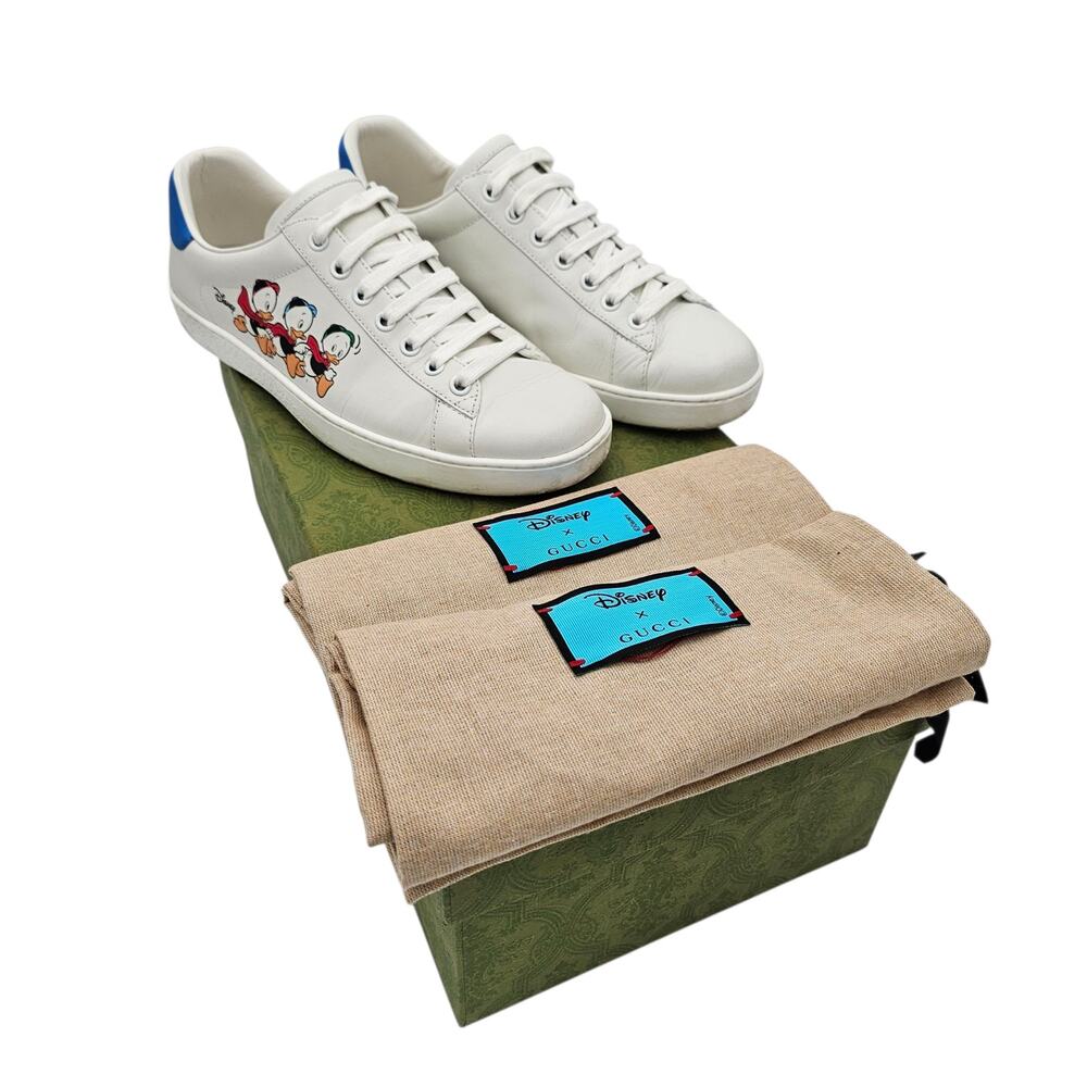 Gucci Ace Sneaker Disney Ducks Blue White Leather Low Top Lace Up Size 39 US 9 - Picture 2 of 12